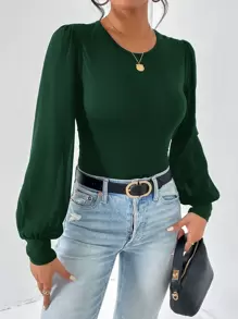 SHEIN Essnce Body unicolor de manga farol - Verde Oscuro - Ver 6