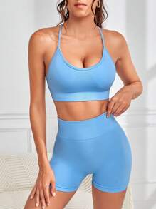 Crisscross Back Wide Waistband Sports Set