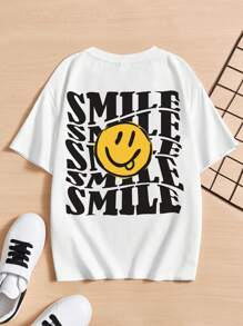 SHEIN Leap Crew 夏季男童休闲简约卡通印花短袖 T 恤 - 白色 - 查看 1