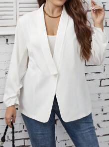 SHEIN LUNE 大碼素色抽褶袖西裝外套 - 白色 - 查看 3