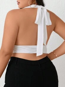 Celure Talla grande Top halter crop unicolor de espalda abierta - Blanco - Ver 2