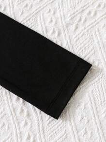 SHEIN Tween Girl Fuzzy Trim Tee - Black - View 5