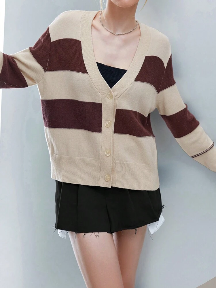 Color Block Button Front Cardigan
