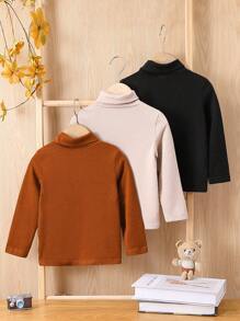 SHEIN 男小童3入組素色高領T恤 - 紅色 - 查看 2