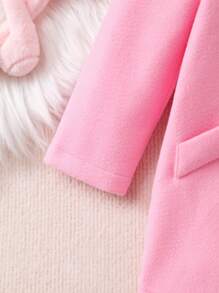 SHEIN Young Girl Lapel Neck Double Breasted Overcoat - Watermelon Pink - View 5