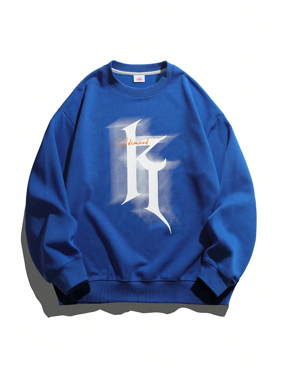 Men Letter Graphic Sweatshirt - Blue - View 1