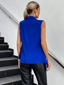 SHEIN Privé Lapel Neck Ruched Asymmetrical Hem Vest Blazer - Blue - View 2