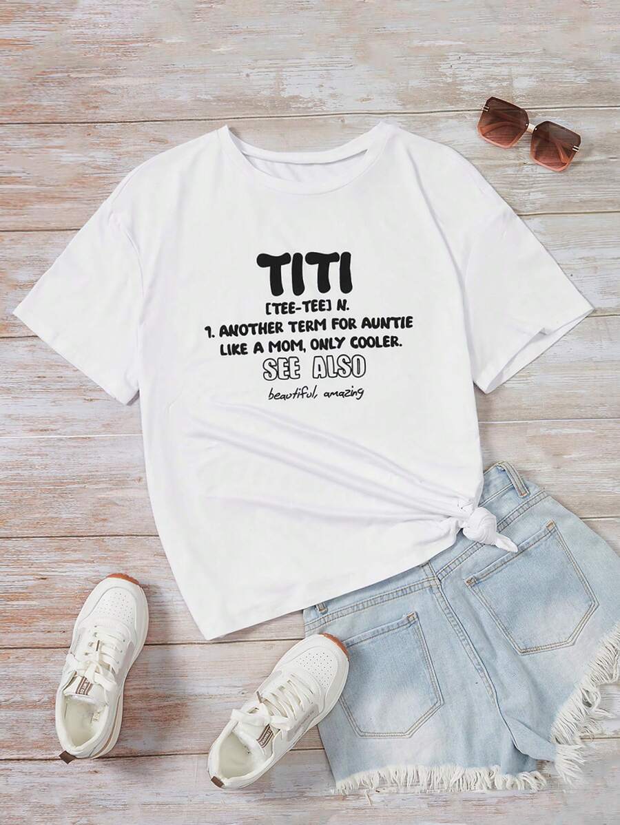 SHEIN Essnce Hơn Đồ họa Khẩu hiệu Áo thun - trắng - Xem 1