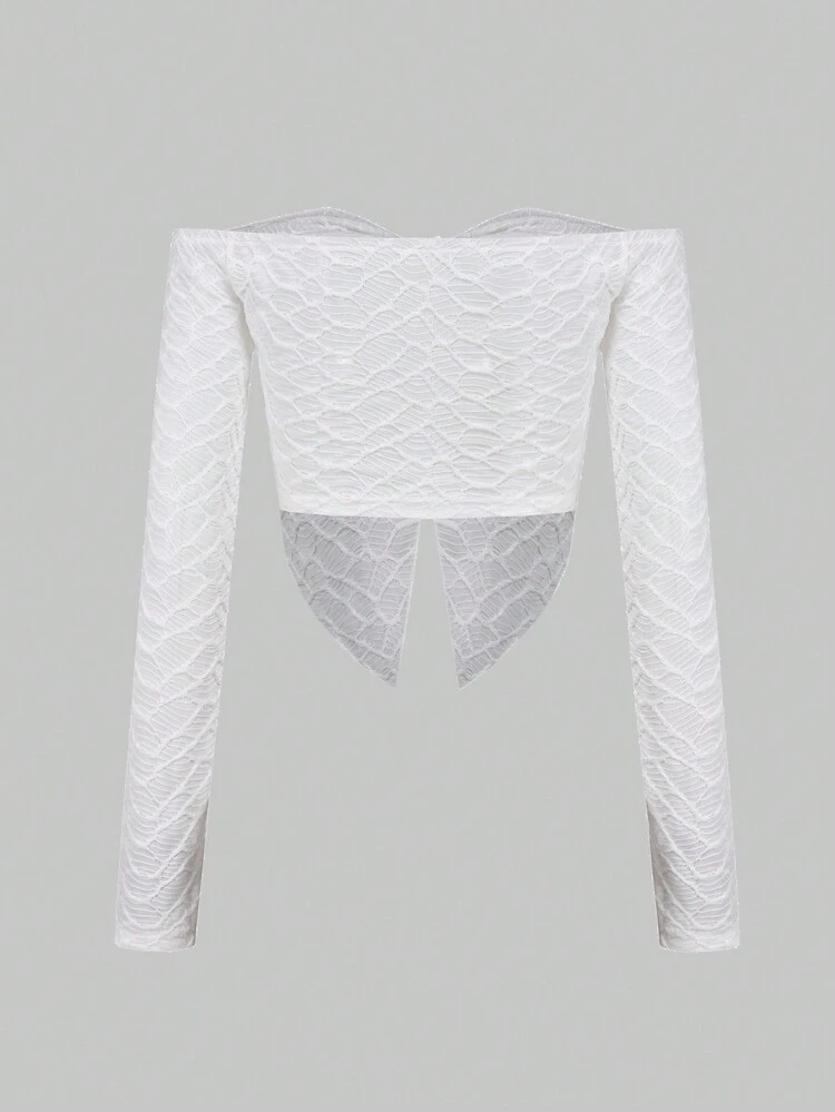 Off Shoulder Twist Front Asymmetrical Hem Crop Top