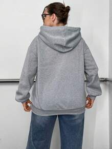 Flirla 加大码露肩抽绳卫衣 - 淺灰色 - 查看 2