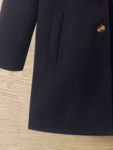 SHEIN Cô gái Tween 1 Miếng Cổ bẻ Nút phía trước Áo khoác - màu đen - Xem 3