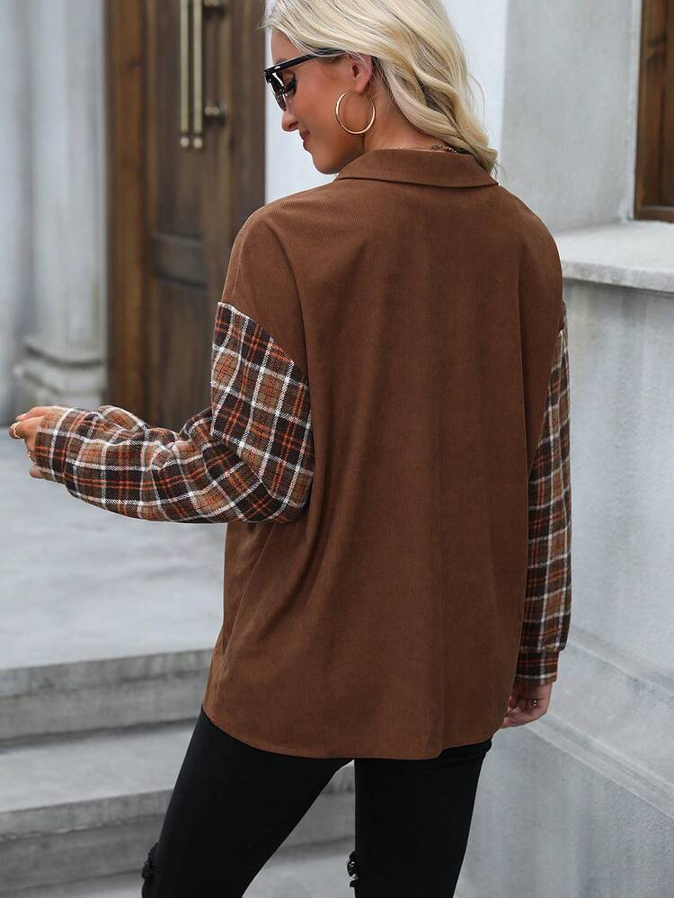 Plaid Print Drop Shoulder Coat Fall Cloth For Women
