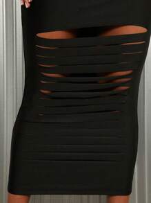 SHEIN SXY 人像圖案破洞緊身洋裝 - 彩色 - 查看 4