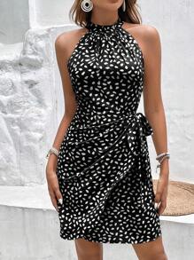 SHEIN Frenchy In Toàn bộ Nút ven Váy dây - Đen và trắng - Xem 5