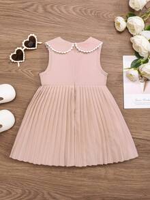 SHEIN 女嬰彼得潘領蕾絲細節百褶下擺洋裝 - 粉色 - 查看 2