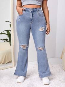 SHEIN EZwear Quần Denim kích thước lớn - Màu xanh lam - Xem 3