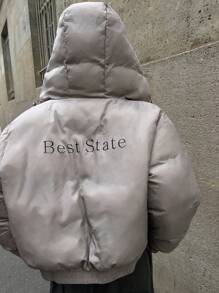 DAZY 拉链抽绳下摆连帽冬季厚口袋外套，冬季女装，棉服女式夹克 - 灰色 - 查看 2