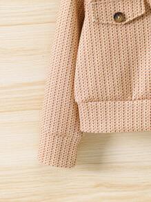 SHEIN Cô Gái Trẻ Cổ áo Borg Chi tiết về Flap Nút phía trước Áo khoác Không có áo len - Màu Khaki - Xem 4