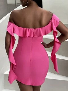 SHEIN Slayr Vestido ajustado de hombros descubiertos ribete con fruncido