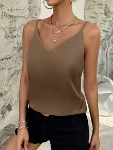 SHEIN Essnce Chất rắn Xa ten Cami ngọn - Cà phê nâu - Xem 6