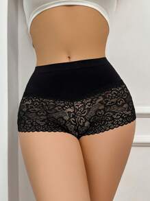 Floral Lace Boyshorts - Black - View 4