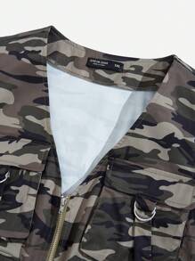 SHEIN EZwear 大碼迷彩印花翻蓋口袋搭扣細節夾克背心 - 彩色 - 查看 7