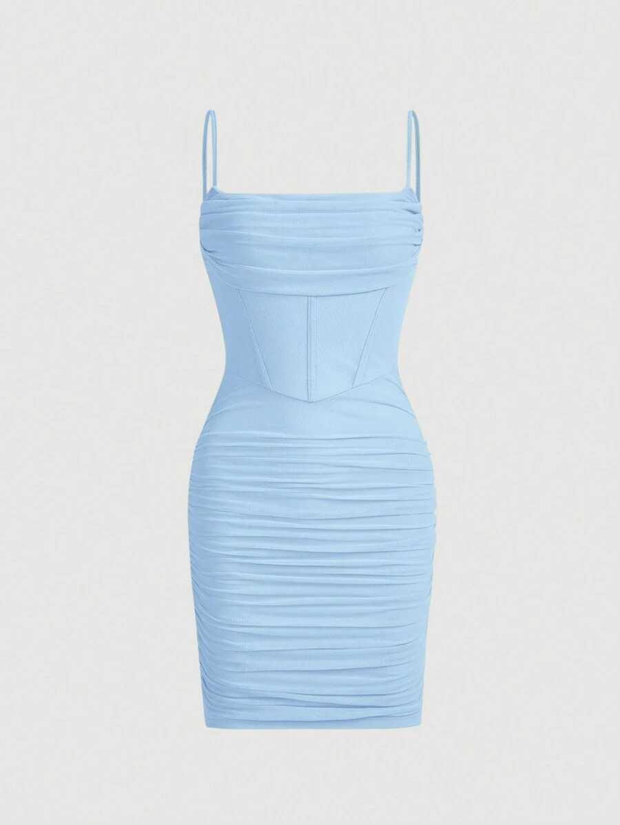 SHEIN MOD Solid Ruched Cami Bodycon Dress - Baby Blue - View 1