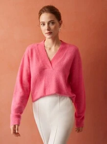 MOTF PREMIUM V領套頭毛衣 - 紅色 - 查看 7