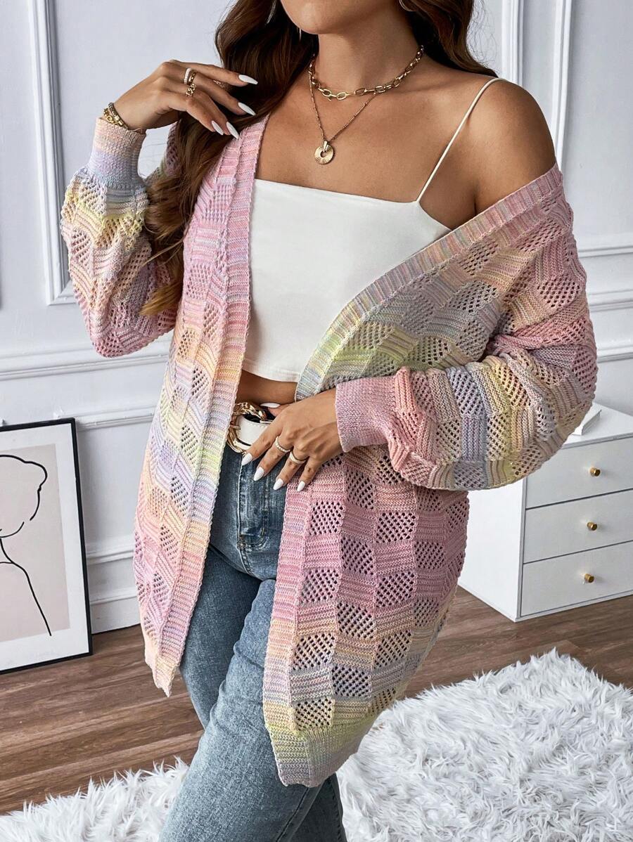 SHEIN Franclia Plus Ombre Drop Shoulder Duster Cardigan - Multicolor - View 1