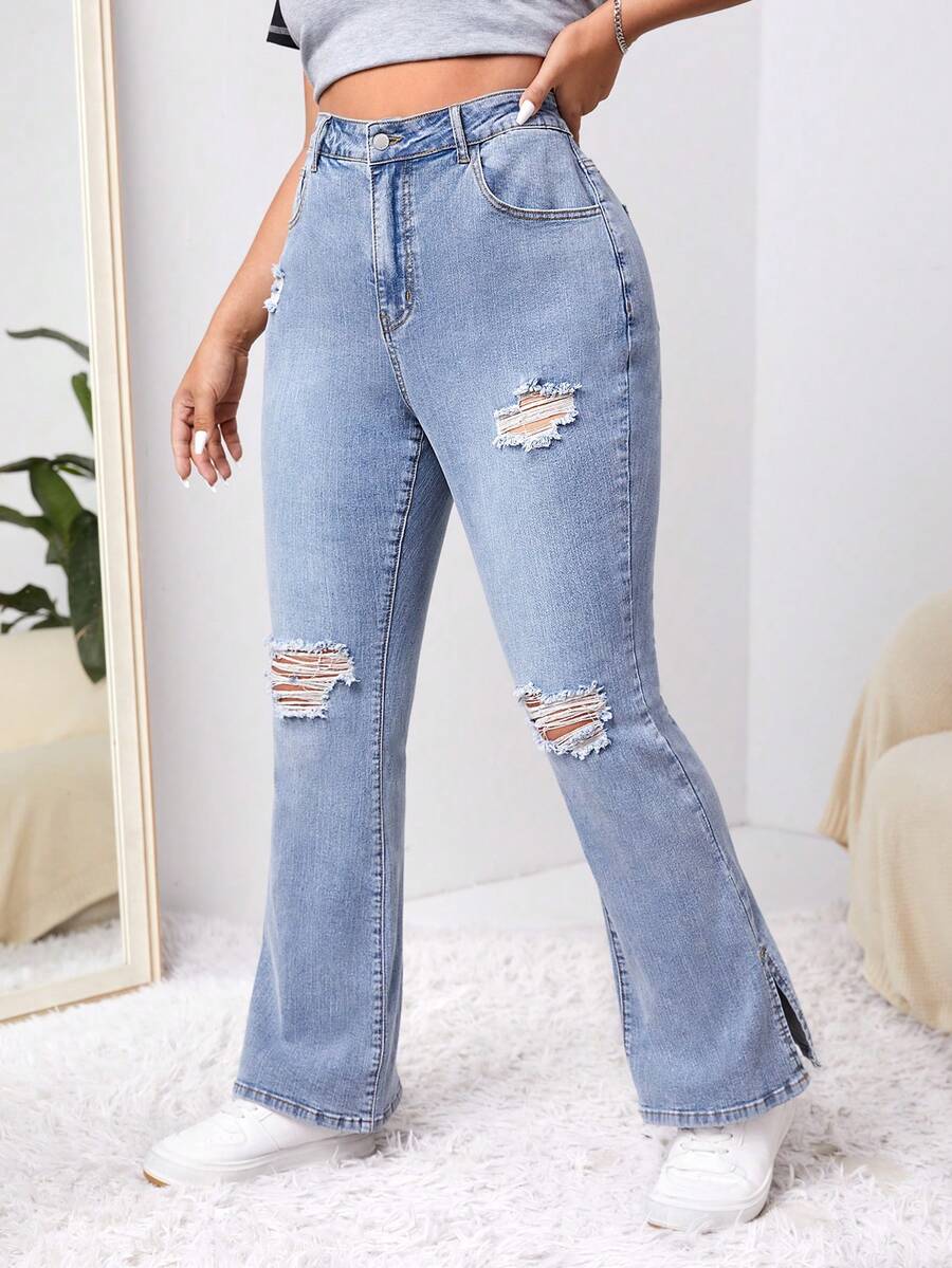 SHEIN EZwear Quần Denim kích thước lớn - Màu xanh lam - Xem 1