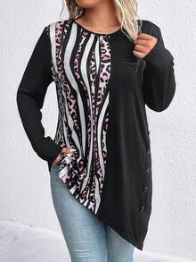 SHEIN Unity Hơn In hoa Báo Viền không đối xứng Áo thun - màu đen - Xem 4