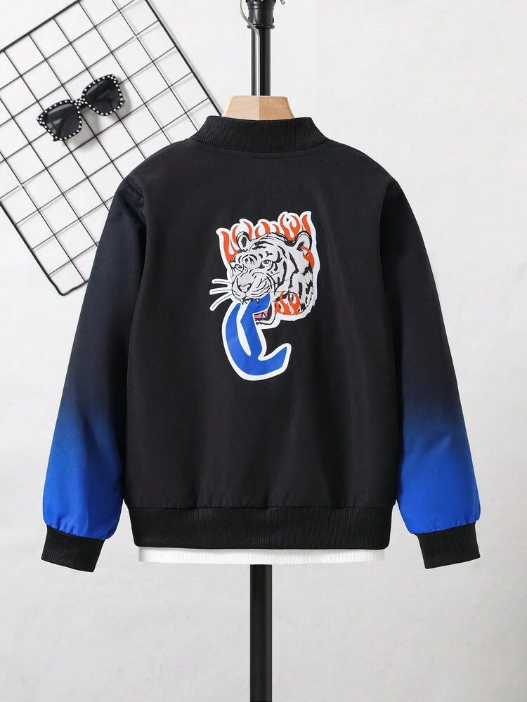 Tween Boy Letter Graphic Ombre Bomber Jacket Without Tee