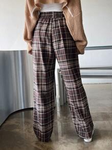 DAZY 格纹印花阔腿裤秋季 - 棕色 - 查看 2