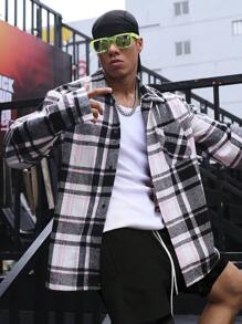 Manfinity Homme Men Plaid Print Pocket Patched Overcoat - Multicolor - View 4