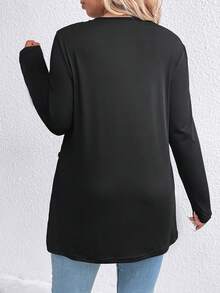 SHEIN Unity Hơn In hoa Báo Viền không đối xứng Áo thun - màu đen - Xem 2