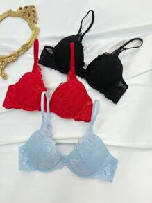3pcs Lace Underwire Bra Lingerie - Multicolor - View 5