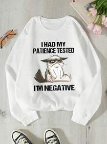 SHEIN EZwear 標語和卡通圖案運動衫 - 白色 - 查看 1