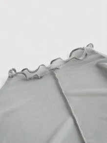 SHEIN MOD 木耳邊小高領網紗上衣 - 灰色 - 查看 4