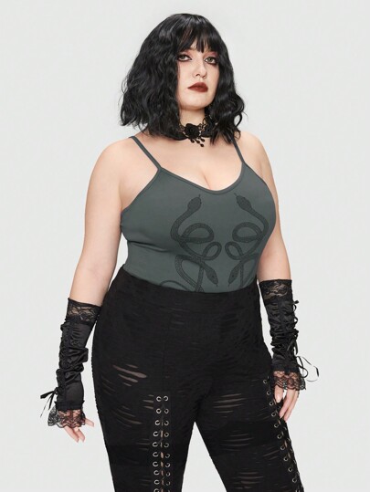 Goth Women's Plus Size Spaghetti Strap Bodysuit
