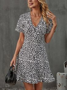 SHEIN LUNE 休閒荷葉邊豹紋女士連衣裙 - 彩色 - 查看 1