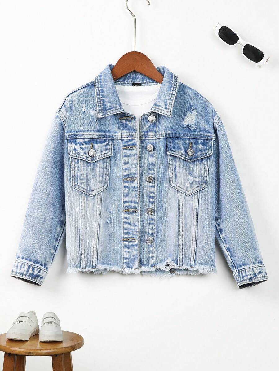 女童（大）牛仔夾克 & 外套 - 中等水洗藍 - 查看 1