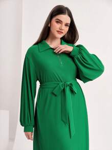 Seusyu Plus Drop Shoulder Belted Dress - Green - View 5