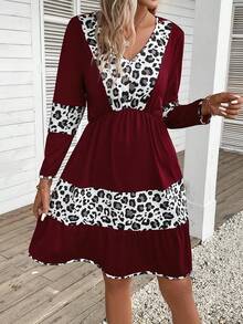SHEIN LUNE Vestido con estampado de leopardo bajo con fruncido - Multicolor - Ver 5