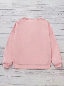 Teen Girl Letter Graphic Drop Shoulder Sweatshirt - Baby Pink - View 2