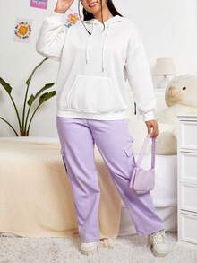 SHEIN EZwear Plus Size Slogan Graphic Drop Shoulder Sweatshirt - White - View 3