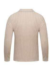 Manfinity Homme Men Polo Neck Drop Shoulder Ribbed Knit Sweater - Apricot - View 2