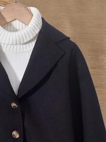 SHEIN Cô gái Tween 1 Miếng Cổ bẻ Nút phía trước Áo khoác - màu đen - Xem 5