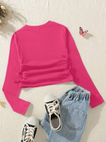 SHEIN Cô gái Tween Mặt cung Áo thun - Màu Hồng Tươi - Xem 2