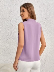 SHEIN Privé Tie Neck Solid Blouse - Purple - View 2