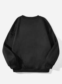 SHEIN EZwear 標語圖案落肩袖運動衫 - 黑色 - 查看 2